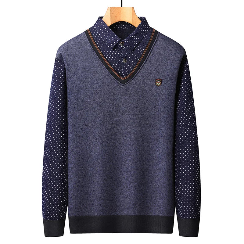 Men’s Fleece Polo Sweater – Long Sleeve Collared Pullover, Warm Knitted Top for Vintage Smart Casual Autumn & Winter Wear