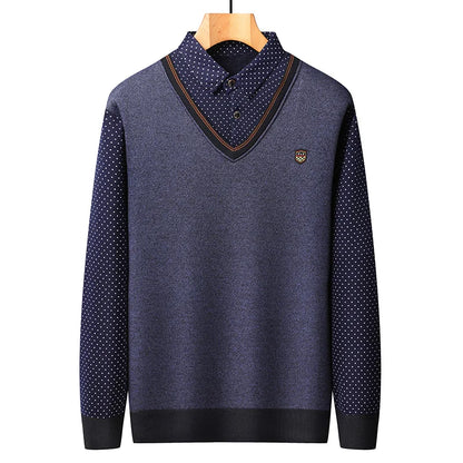 Men’s Fleece Polo Sweater – Long Sleeve Collared Pullover, Warm Knitted Top for Vintage Smart Casual Autumn & Winter Wear