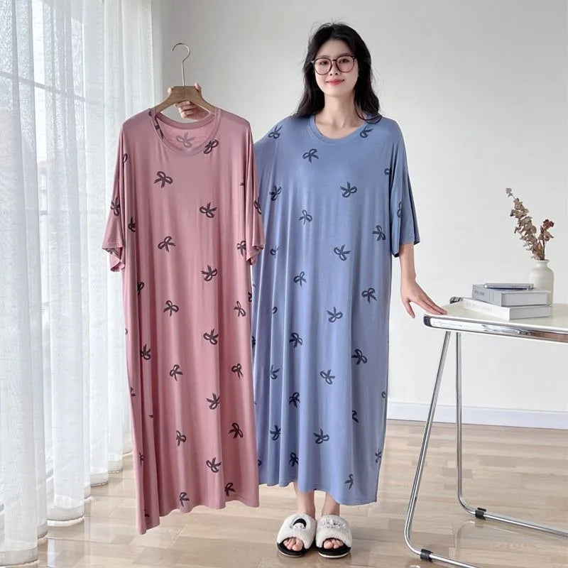 150kg Plus Size Women's T-Shirt Dress – Oversized Loose Short Sleeve Korean-Style Nightgown for Summer Homewear