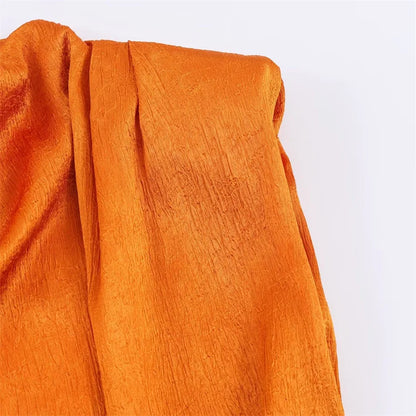Women’s 2026 Spring Orange Sleeveless Satin Top Long Ribbon Elegant Stylish Fashion Blouse