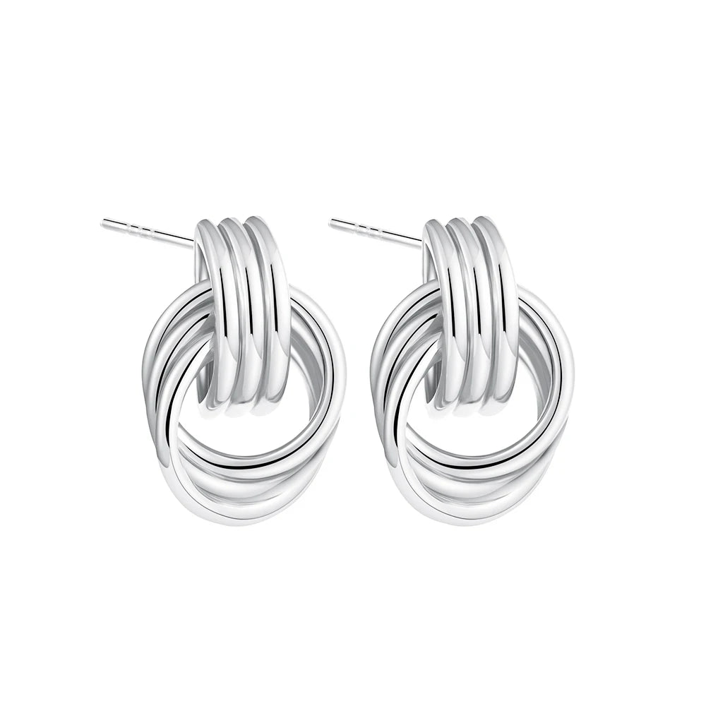 Pendientes de Moda Llamativos de Acero Inoxidable Chapado en Oro Círculo Geométrico Retorcido Vintage para Mujer