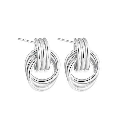 Pendientes de Moda Llamativos de Acero Inoxidable Chapado en Oro Círculo Geométrico Retorcido Vintage para Mujer