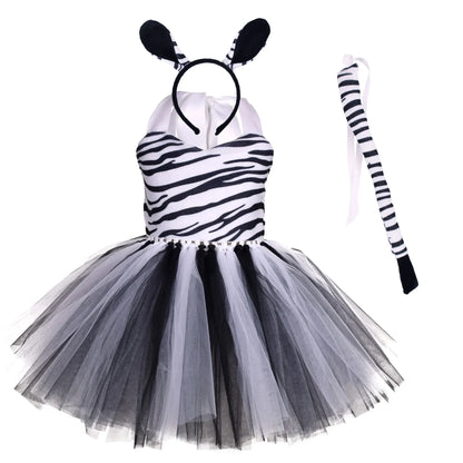 Baby Girls Animal Tutu Dress – Forest Theme Giraffe, Cow, Tiger, Leopard & Zebra Print Costume for Halloween & Birthday Parties