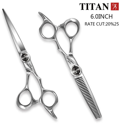 TITAN Kit de Ciseaux Professionnels de Coiffure – Ciseaux de Coupe et d'Effilage pour Barbiers, Ciseaux de Salon en Acier Japonais 440C 5.5/6.0/6.5/7.0 Pouces pour Coiffeurs et Barbiers
