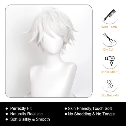 Ghostblade Inspired Silver White Cosplay Wig – Short Synthetic Anime Role Play Wig with Wig Cap