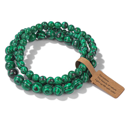 Set de 3 Pulseras de Cuentas de Piedra Natural – Agate Musgoso Indio, Rodonita y Cuarzo Cristal de 4mm/6mm/8mm para Hombres y Mujeres