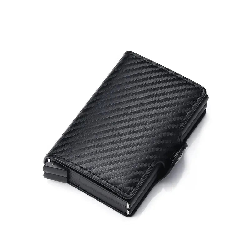 Cartera metálica para hombre con bloqueo RFID, de piel sintética, aluminio, tarjetero delgado