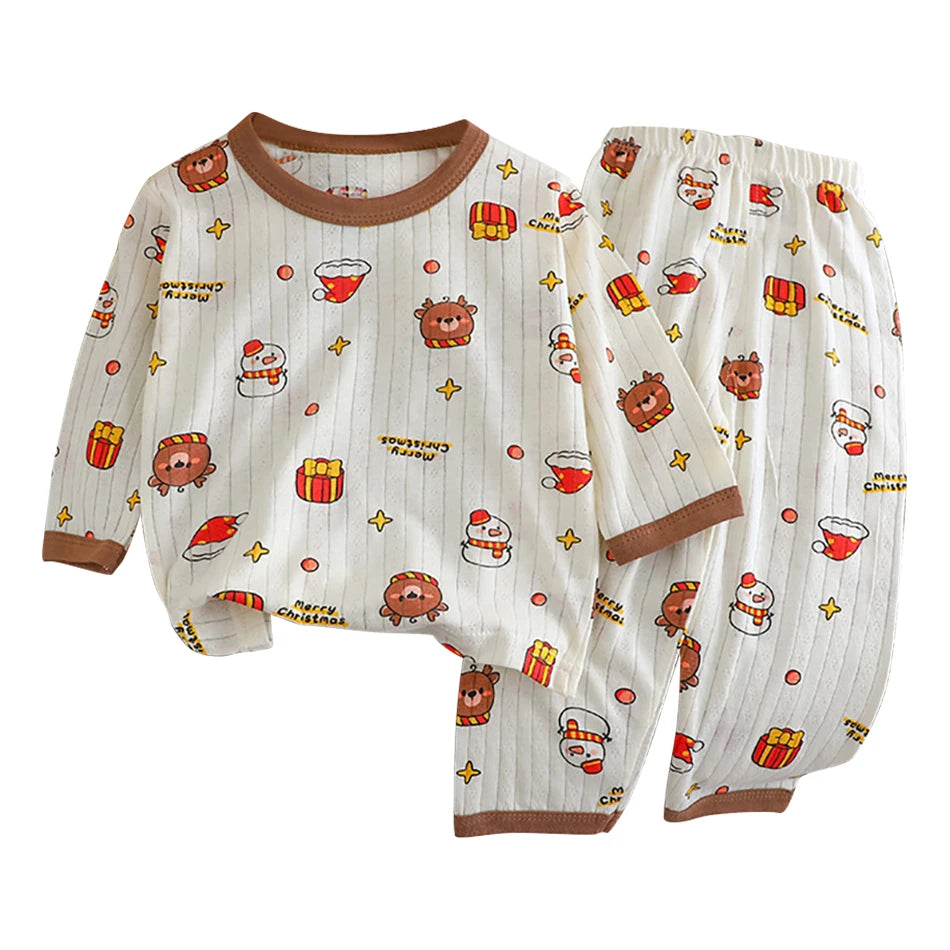 Conjunto de Pijama de Algodón para Niños – Pijama de Manga Larga y Pantalones para Verano en Casa y Habitaciones con Aire Acondicionado