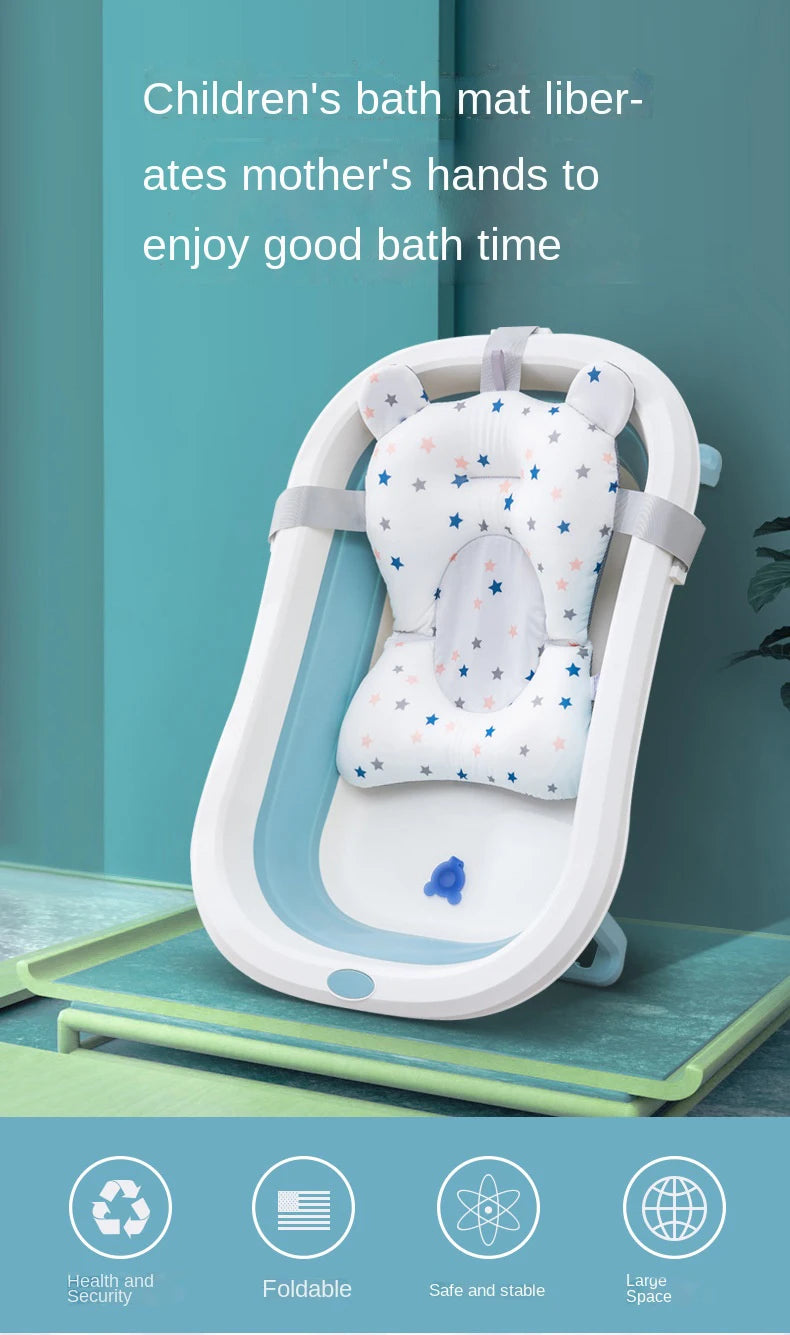 Portable Baby Bath Support Cushion – Adjustable Newborn Bathtub Pad & Foldable Infant Bath Seat