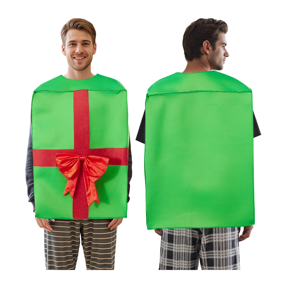 Adult Christmas Present Box Costume with Bow Decoration, Sleeveless Gift Box Cosplay Outfit for Christmas Parties, Holiday Events, Costume Parties and Festive Celebrations