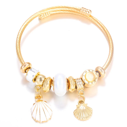 Pulsera con colgante de corazón y cuentas – Pulsera de abalorios de acero inoxidable de 4 colores para mujer | Regalo de joyería de moda dorada de tendencia