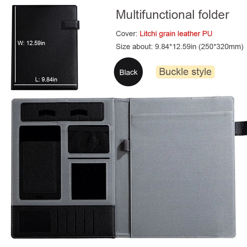 A4 PU Leather Padfolio Folder – Multifunction Document Holder & Business Portfolio Organizer for Men & Women