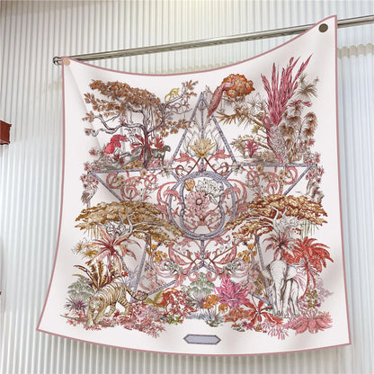 Foulard carré en soie 90 cm pour femme, motif floral, sergé de luxe, bandana, châle, hijab, cache-col, écharpe de tête