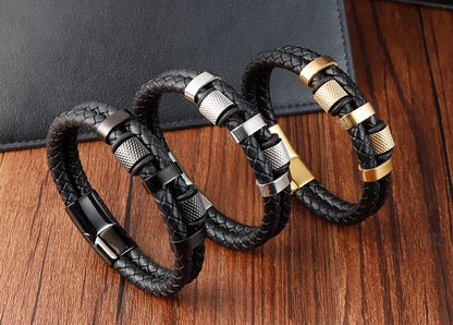 Braided Leather Rope Bracelet – Genuine Leather Bracelet with Stainless Steel Magnetic Clasp for Men & Women | Fashion Jewelry Gift