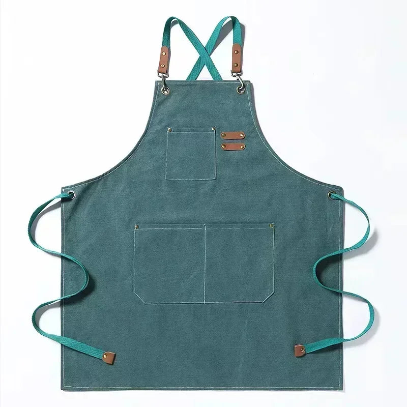 Delantal de trabajo de lona – Delantal de chef ajustable para cocina, barbacoa, restaurante y taller