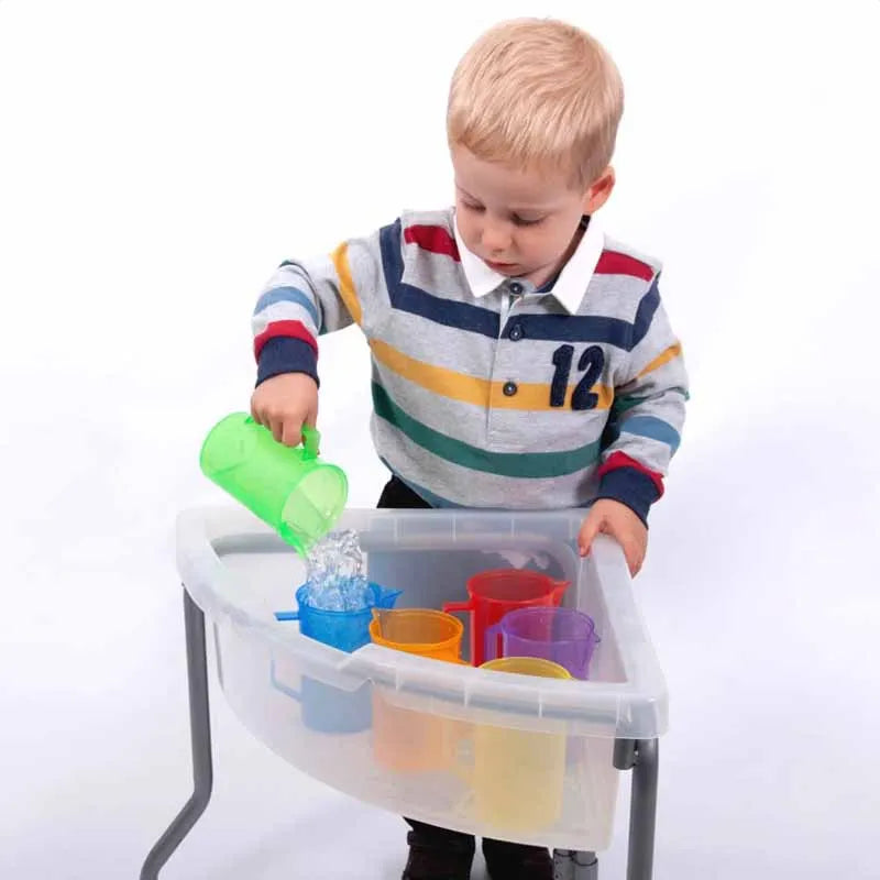 Kit de jeu sensoriel Montessori sable et eau – Jouet d'apprentissage STEM ouvert avec gobelets doseurs arc-en-ciel, entonnoirs, pelles, pinces et tuyaux, jouet d'activité créative en extérieur pour enfants