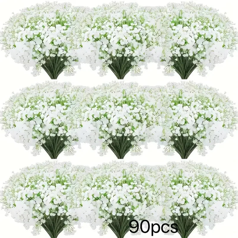 90 unidades de flores artificiales de paniculata de tacto real – Ramo de gypsophila sintética resistente a la oxidación con tallos | Decoración para el hogar, la oficina y bodas