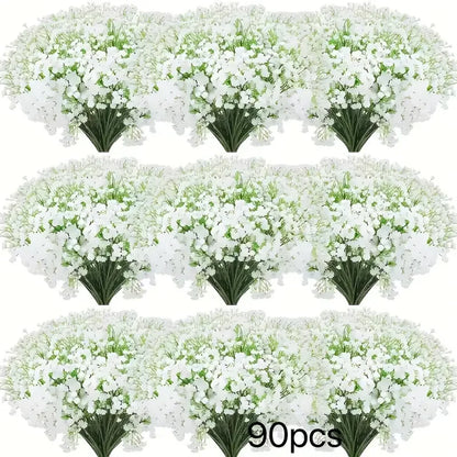 90 unidades de flores artificiales de paniculata de tacto real – Ramo de gypsophila sintética resistente a la oxidación con tallos | Decoración para el hogar, la oficina y bodas