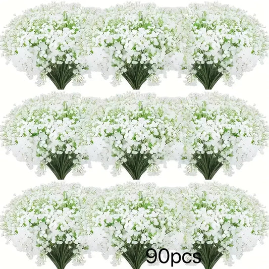 90 unidades de flores artificiales de paniculata de tacto real – Ramo de gypsophila sintética resistente a la oxidación con tallos | Decoración para el hogar, la oficina y bodas