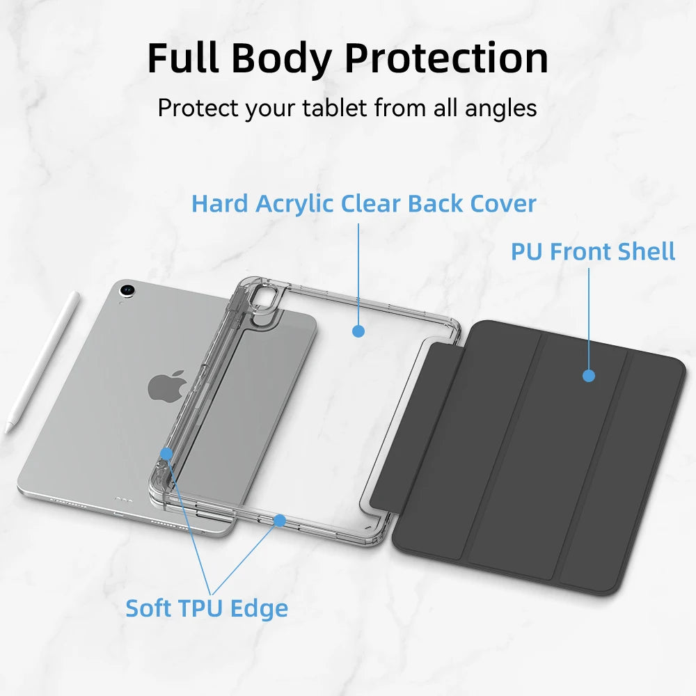 Étui pour iPad avec porte-crayon pour iPad Air 6/5, iPad Pro 11/12.9/13, iPad 10e génération, 10.2, 9.7 et iPad Mini 7/6 – Étui intelligent de protection