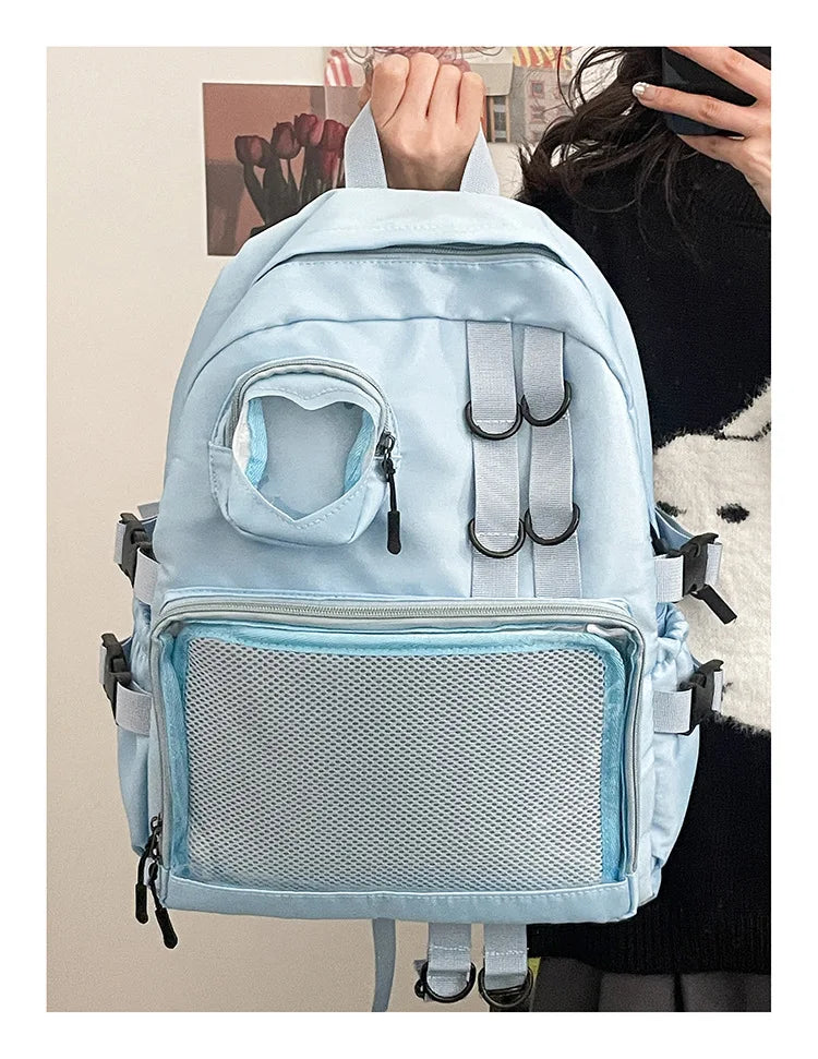 Mochila Ita Kawaii Estilo Collage – Mochila Escolar Transparente con Bolsillo en Forma de Corazón para Adolescentes, Mochila de Moda Japonesa JK, Mochila para Laptop para Mujeres, Bolso de Hombro para Estudiantes Estilo Harajuku 2024
