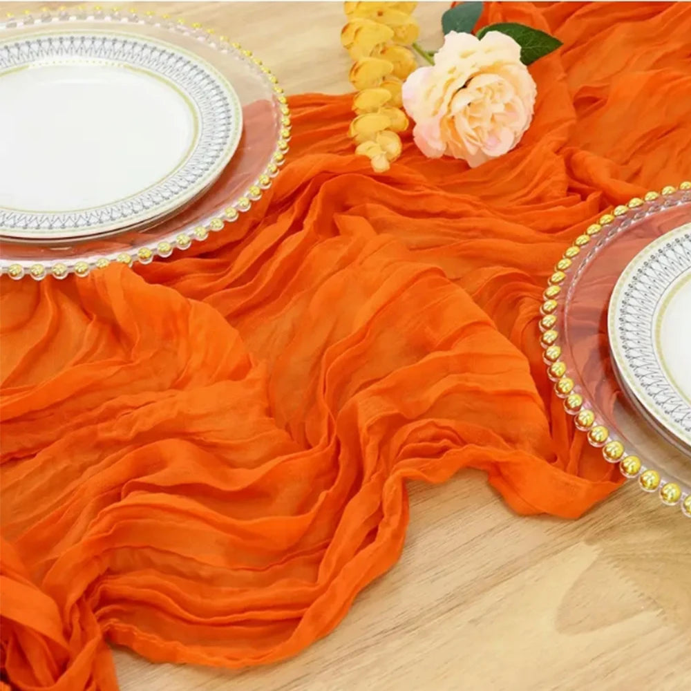 1PC Orange Gauze Table Runner – Translucent Boho Table Decoration for Weddings, Holiday Parties, Events & Home Dining Decor