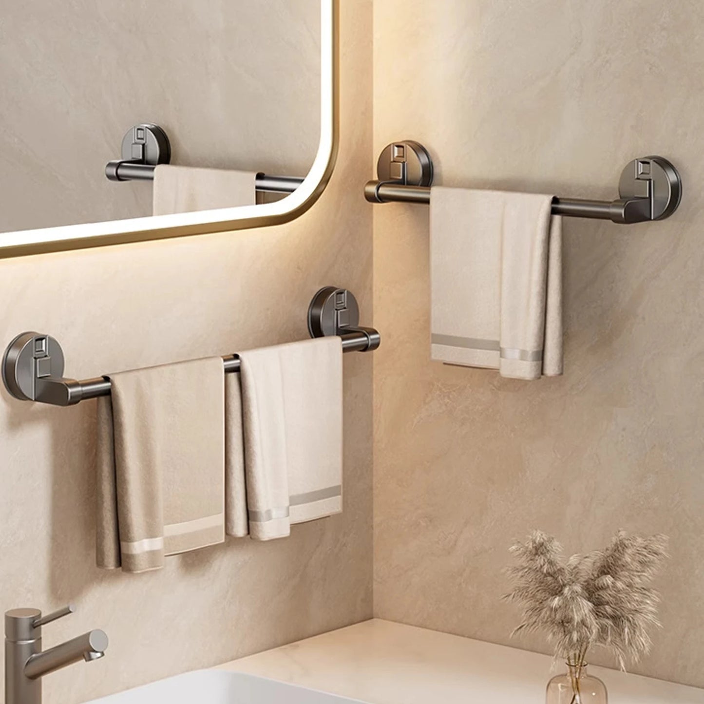 Toallero de Ventosa para Pared, sin Taladro, para Baño, Barra de Toalla de 30/40/50cm, Soporte que Ahorra Espacio