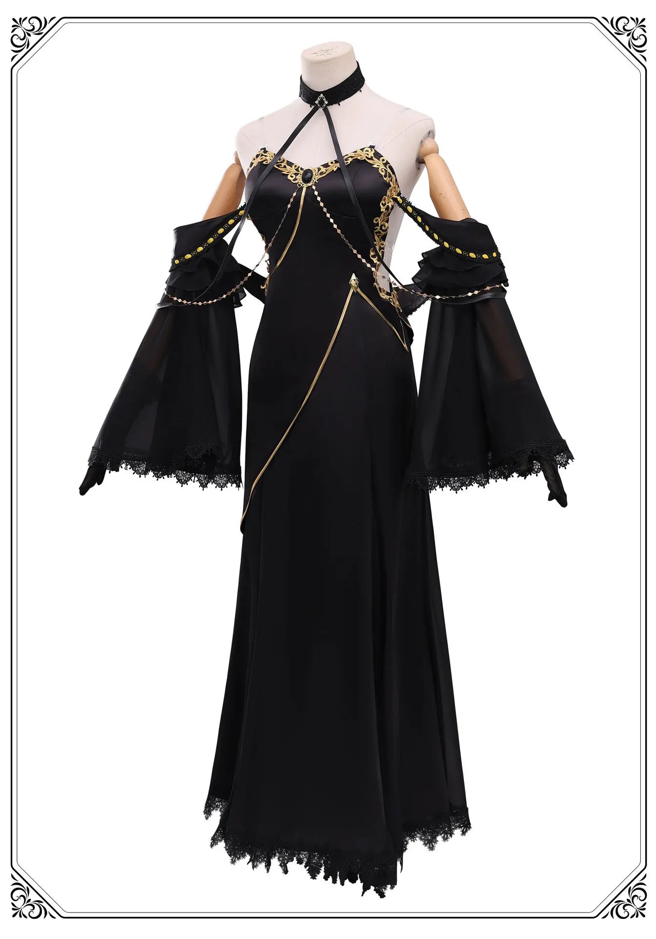C.C. Cosplay Costume – Code Geass Black Lace Butterfly Long Dress Set with Wig (Anime Roleplay Outfit)