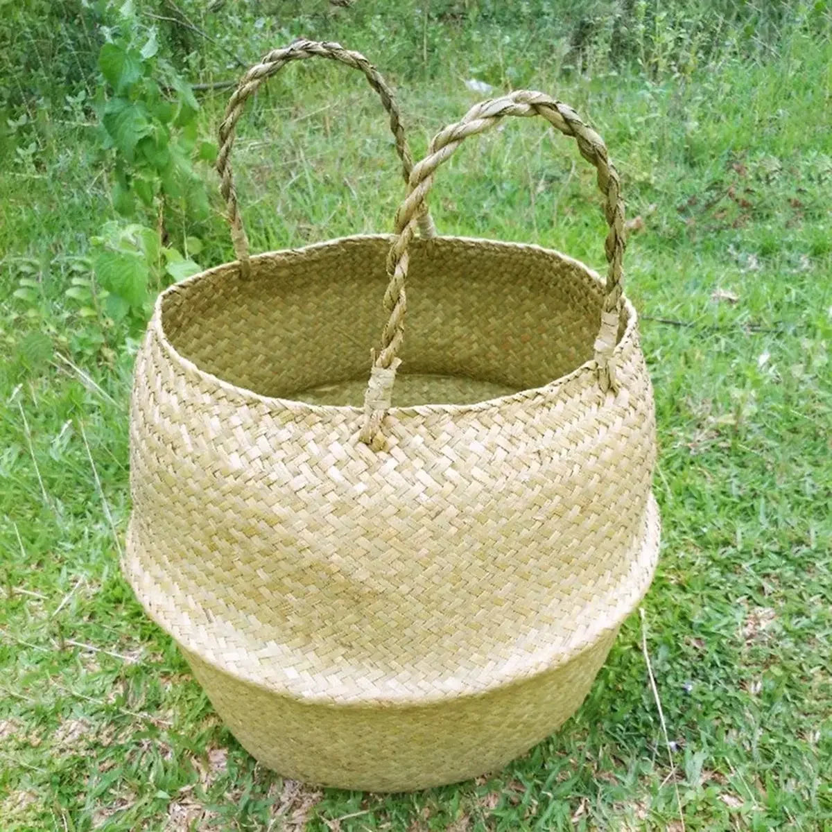 Panier en osier tressé en algues marines, pot de fleurs suspendu en rotin – Panier de rangement tressé naturel pour la lessive, les plantes, l'organisation de la maison et la décoration suspendue WF1015