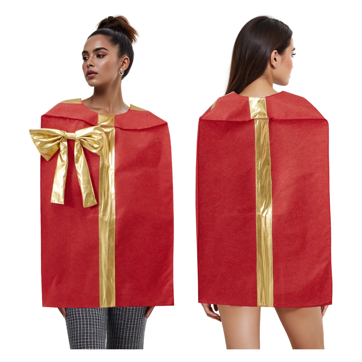 Adult Christmas Present Box Costume with Bow Decoration, Sleeveless Gift Box Cosplay Outfit for Christmas Parties, Holiday Events, Costume Parties and Festive Celebrations