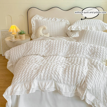 Juego de ropa de cama de 3 piezas de encaje coreano Seersucker – Juego de funda nórdica y fundas de almohada para dormitorio y habitación de invitados