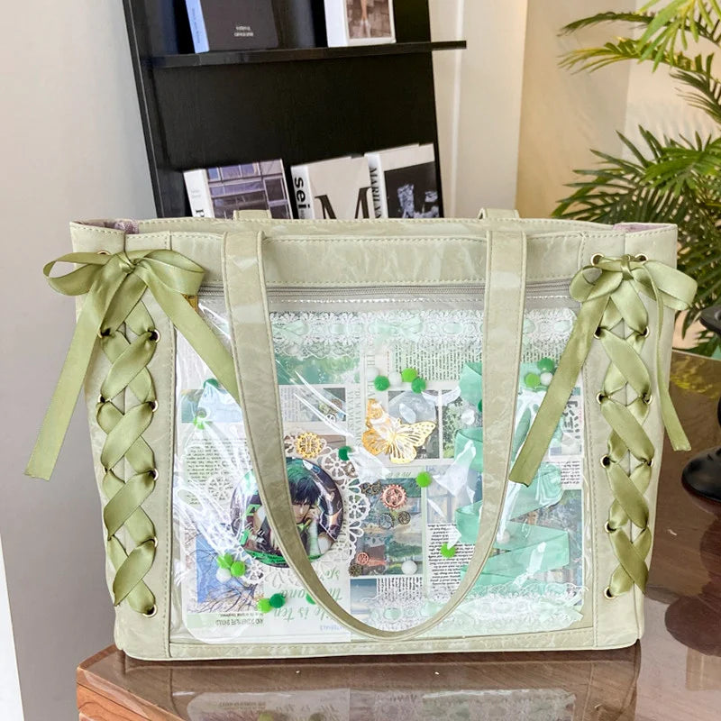 Bolsa Ita Japonesa Y2K para Mujer – Bonito Bolso de Hombro Transparente Lolita, Bolso Cruzado Grande de Exhibición DIY, Cartera de Moda Kawaii para la Escuela, Viajes y Uso Diario