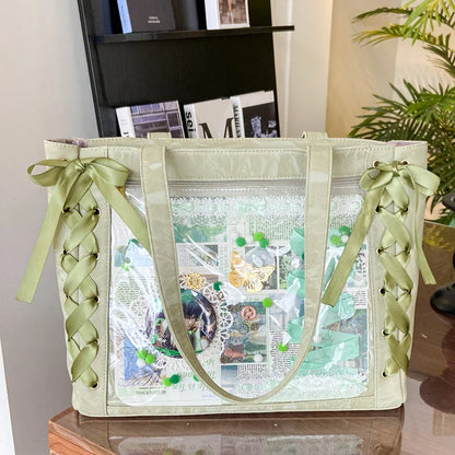 Bolsa Ita Japonesa Y2K para Mujer – Bonito Bolso de Hombro Transparente Lolita, Bolso Cruzado Grande de Exhibición DIY, Cartera de Moda Kawaii para la Escuela, Viajes y Uso Diario