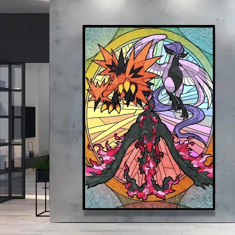 Pokémon Bulbasaur & Pikachu Canvas Wall Art – Bright Garden Themed Cartoon Home Living Room Decor