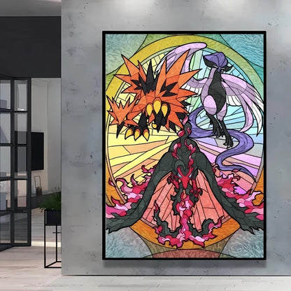 Pokémon Bulbasaur & Pikachu Canvas Wall Art – Bright Garden Themed Cartoon Home Living Room Decor