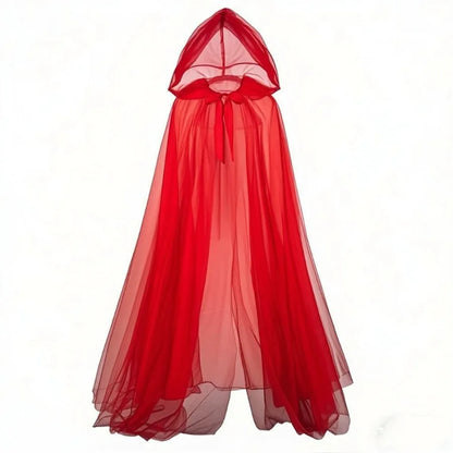 Ghost Witch Cosplay Costume with Hooded Cloak – Death God Net Long Dress Full Set for Halloween, Stage Performance & Party Outfit
