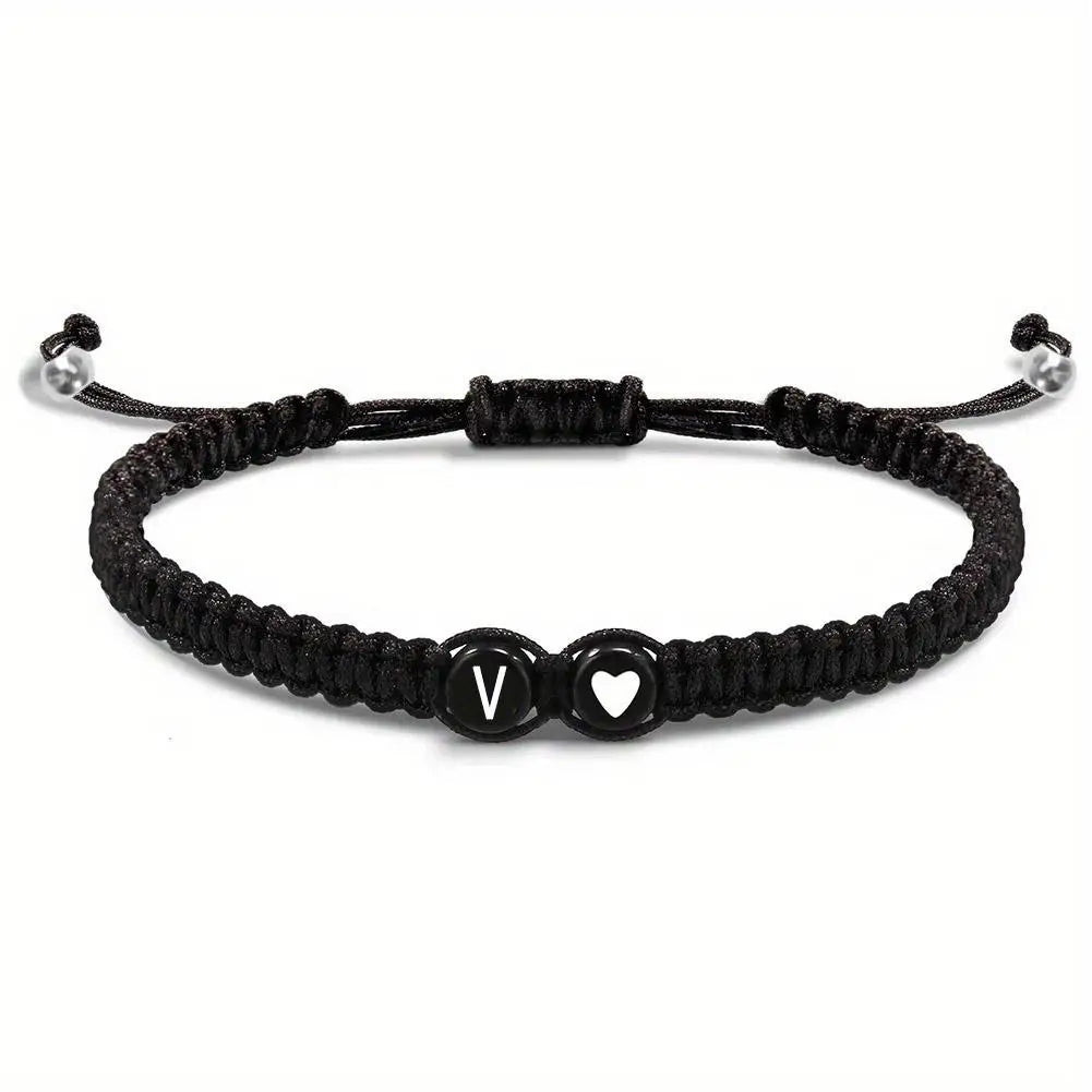 Pulsera Corazón Inicial Personalizada – Pulsera de Cuerda Trenzada Hecha a Mano con Letras de la A a la Z para Hombres y Mujeres | Regalo de Joyería para Parejas y Amigos