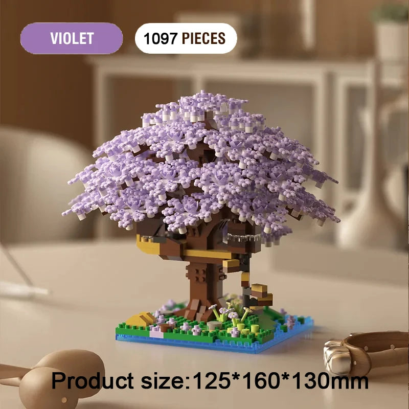 DIY Sakura Tree Building Blocks Set – Cherry Blossom Treehouse Model with LED Lights Romantic Gift Decor