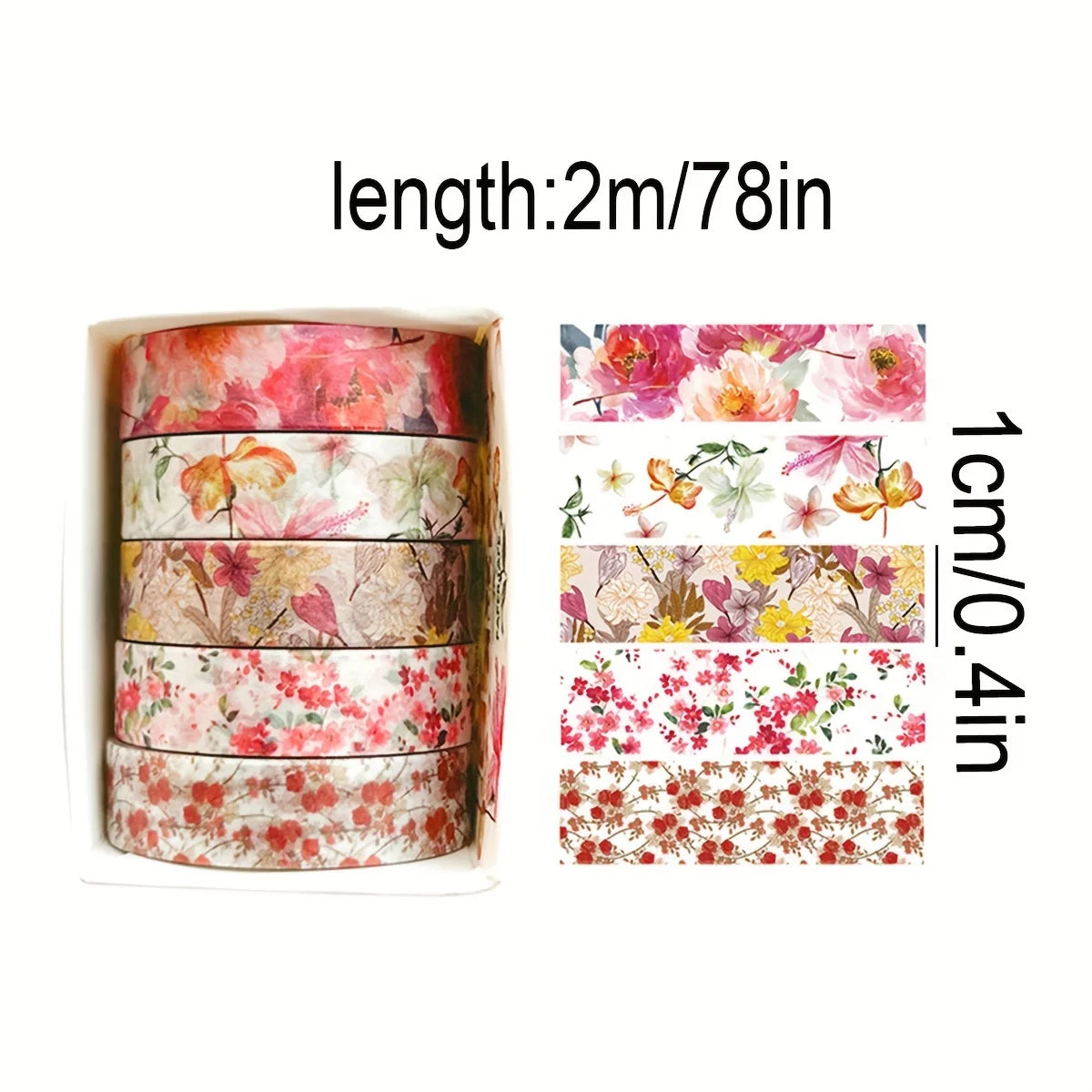 5 Rolls Romantic Flower Washi Tape Set – Cute Floral Decorative Tape for Journaling, Scrapbooking, Diary & Student DIY Crafts