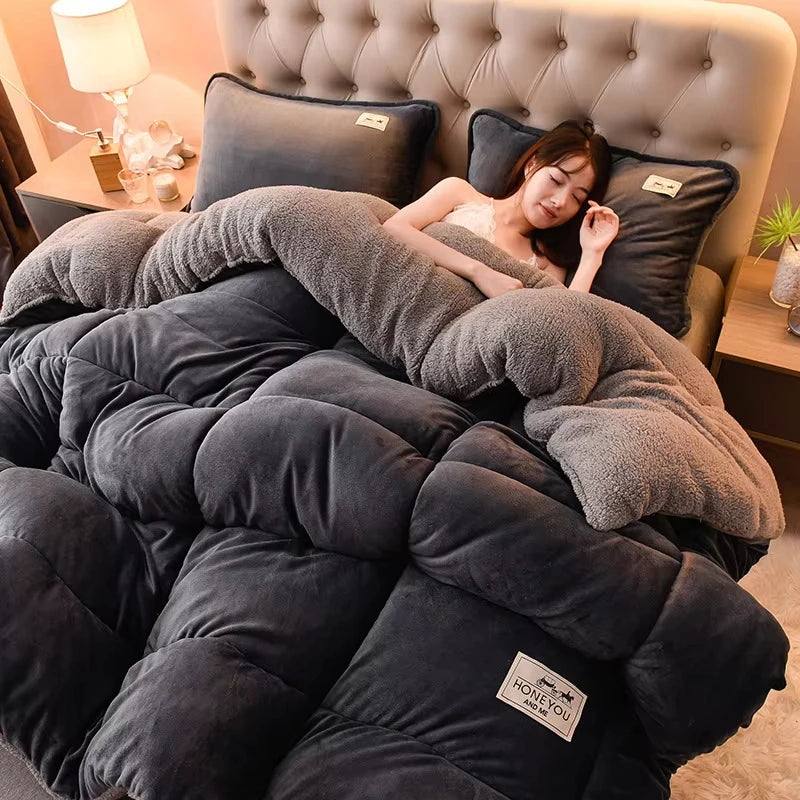 Manta de lana de cordero – Edredón de invierno de terciopelo de doble cara engrosado Cálido para cama y dormitorio