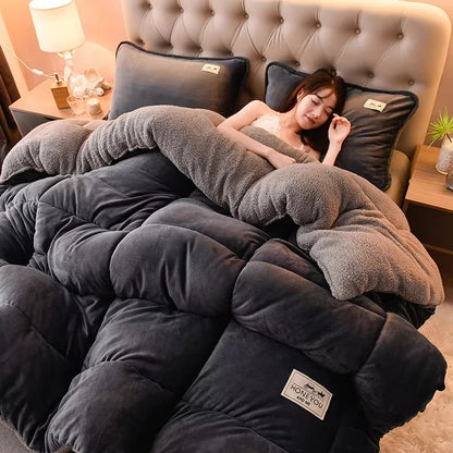 Manta de lana de cordero – Edredón de invierno de terciopelo de doble cara engrosado Cálido para cama y dormitorio