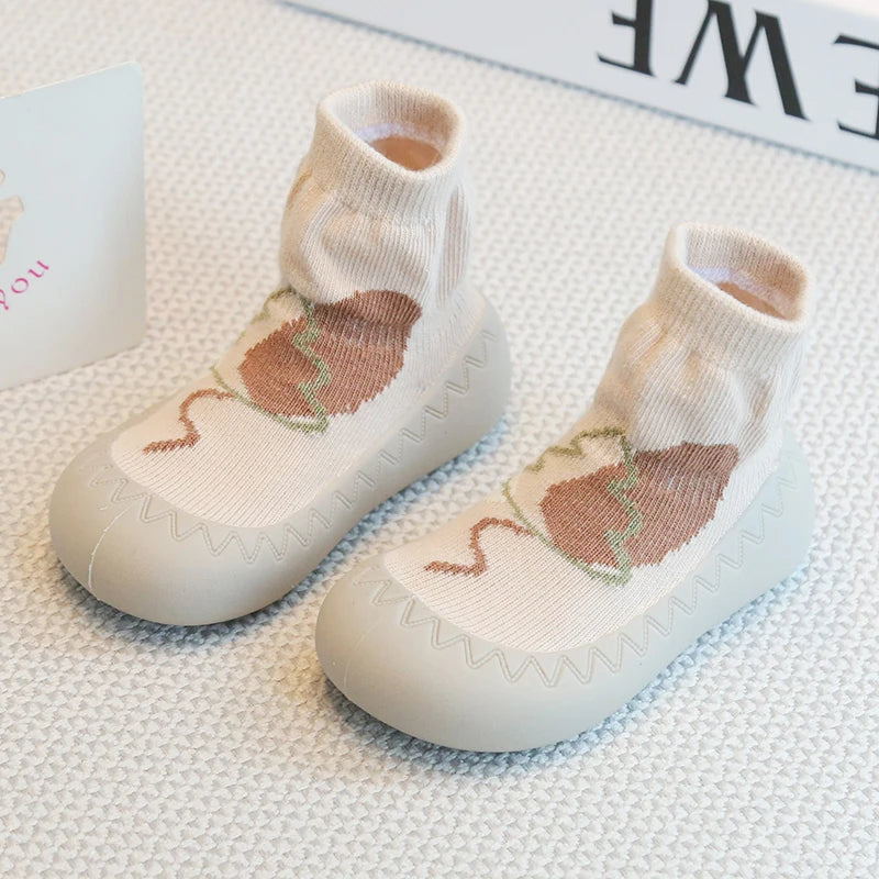 Zapatos y calcetines primeros pasos para bebés – Bonitas zapatillas de dibujos animados para bebés con suela de goma suave para niños y niñas