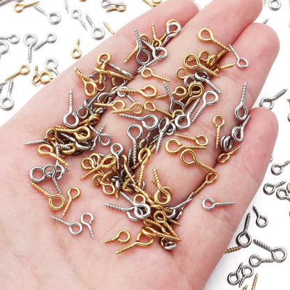 20–50 Piece Stainless Steel Screw Eye Pins with Keychain Hooks – Mini Threaded Eye Pins for DIY Jewelry, Bracelets, Pendants & Crafts
