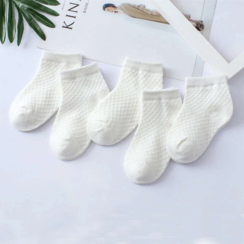 5 Pairs Kids Summer Cotton Mesh Socks Breathable Sports Ankle Socks for Boys & Girls