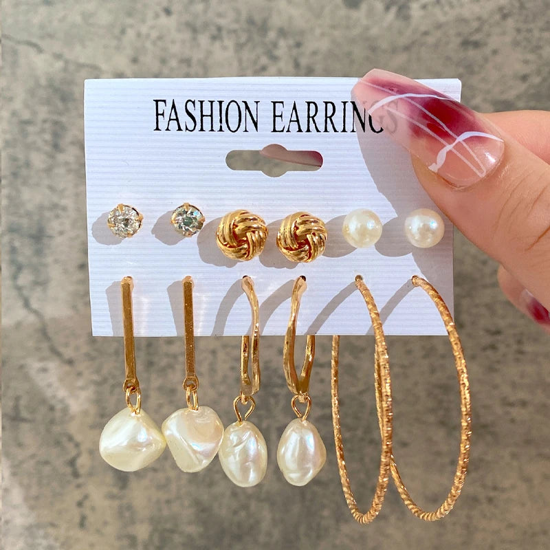 Boucles d'oreilles créoles dorées grand cercle pour femmes, ensemble bohème vintage, perle, cœur, zircon, clous, bijoux cadeau