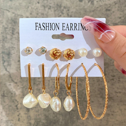 Boucles d'oreilles créoles dorées grand cercle pour femmes, ensemble bohème vintage, perle, cœur, zircon, clous, bijoux cadeau