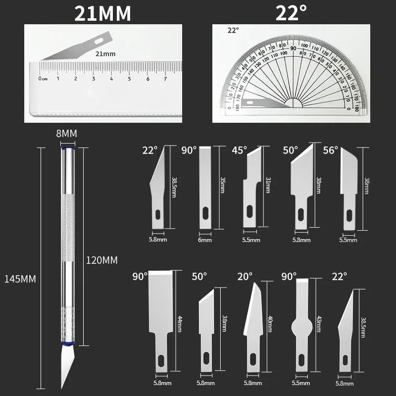 13PCS Aluminum Alloy Precision Craft Knife Set – Hobby Carving Tools for Paper Cutting, Handcrafts, Model Making & DIY Projects
