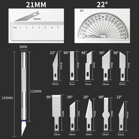 Juego de cuchillos de precisión de aleación de aluminio de 13 piezas – Herramientas de tallado para manualidades para corte de papel, artesanías, maquetas y proyectos de bricolaje