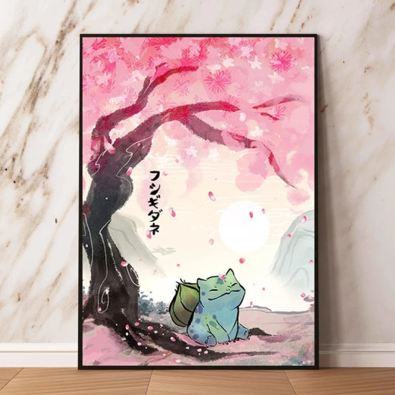 Japanese Anime Pokémon Canvas Wall Art – Pikachu, Charmander & Eevee Watercolor Poster Print Home Decor