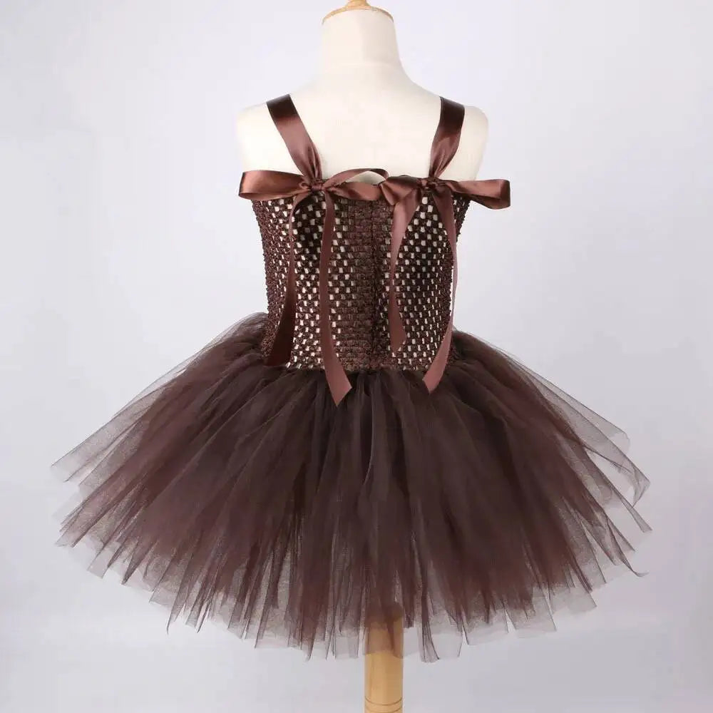 Baby Girls' Brown Bear Tutu Dress with Ears, Bow and Tail, Cute Animal Costume for Halloween, Christmas, Birthday Parties and Everyday Dress-Up Outfit for Kids